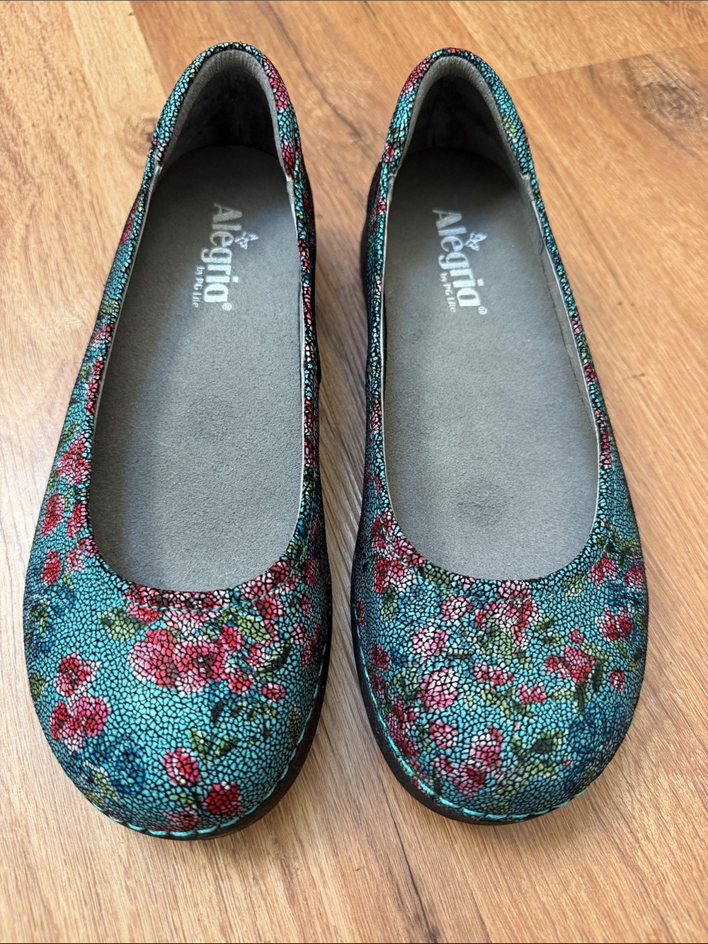 Alegria Teal Floral Ballet Flats